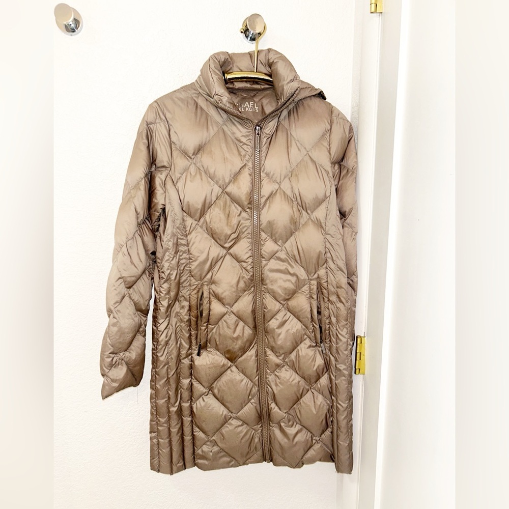 MICHAEL KORS The Packable Down Fill Lightweight 1.1lbs Parka Jacket Taupe SZ: S